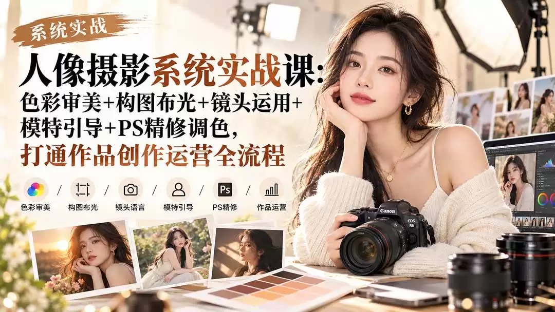 （20623期）【无水印】人像摄影系统实战课：色彩审美+构图布光+镜头运用+模特引导+PS精修调色，打通作品创作运营全流程 - 青心资源站