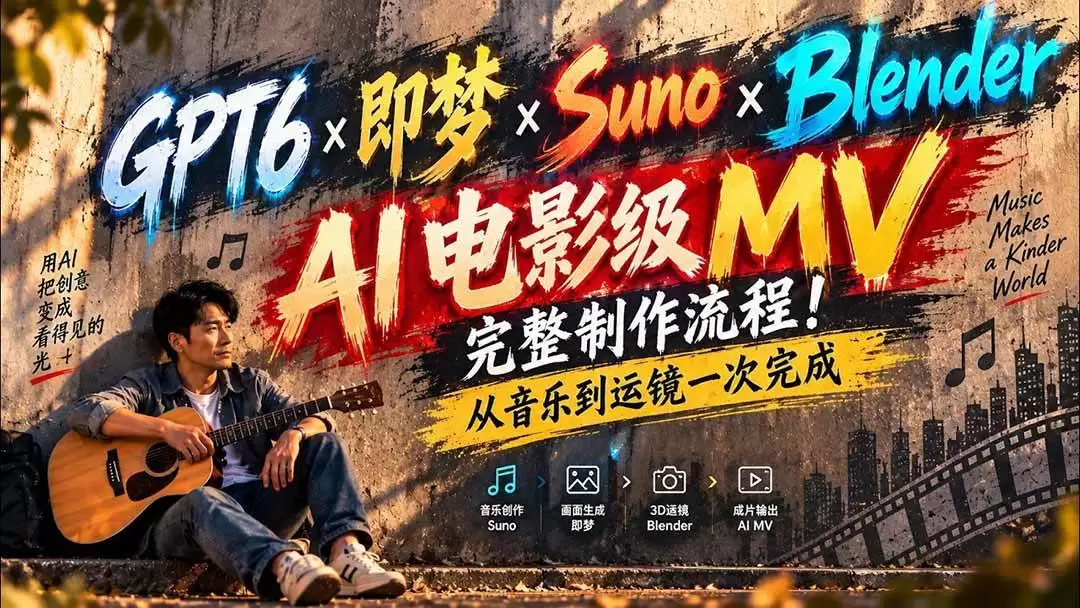 （20587期）GPT6×即梦×Suno×Blender｜AI电影级MV完整制作流程！从音乐到运镜一次完成 (无水印) - 青心资源站