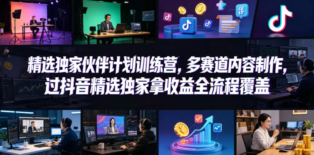 小豁食堂精选独家伙伴计划训练营，多赛道内容制作，过抖音精选独家拿收益全流程覆盖|青心网创站