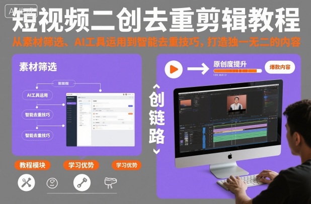 短视频二创去重剪辑教程，从素材筛选、AI工具运用到智能去重技巧，打造独一无二的内容-青心网创站