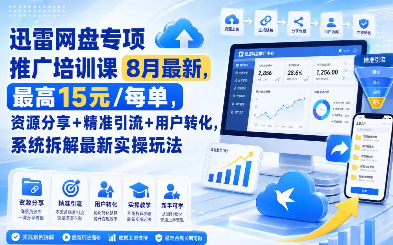 迅雷网盘专项推广培训课8月最新，最高15米/每单，资源分享+精准引流+用户转化，系统拆解最新实操玩法（更新0903） - 青心资源站