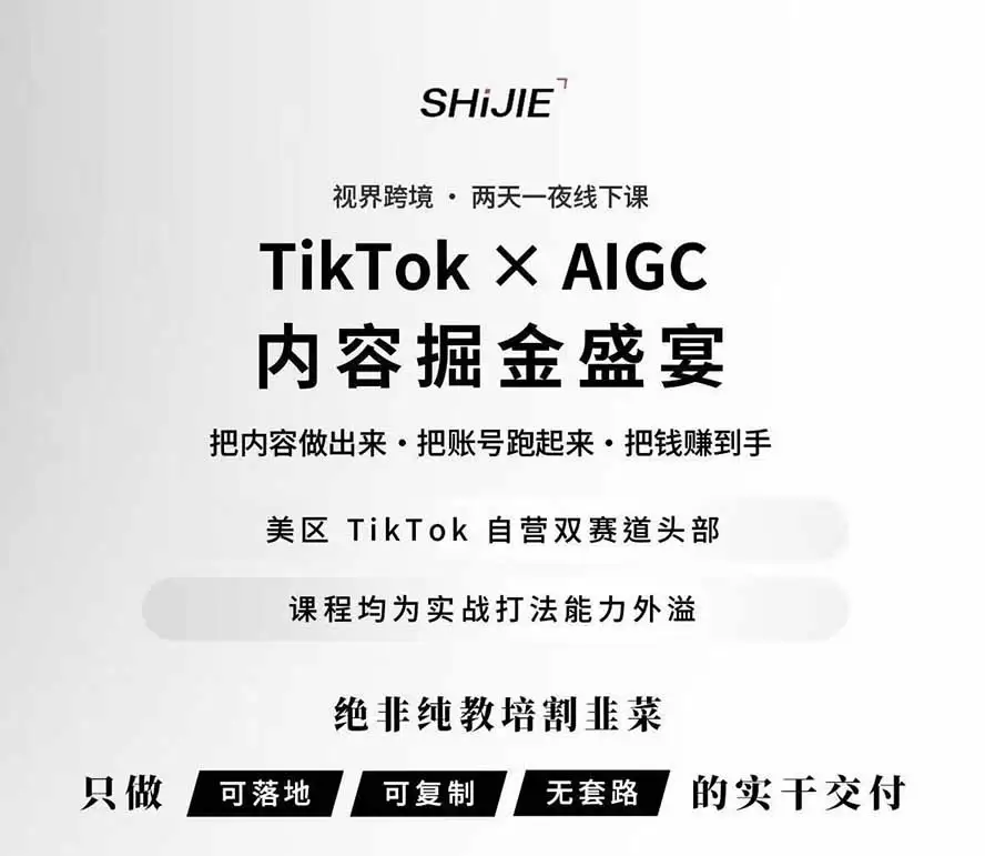 图片[1]|AIGC×TikTok美区短视频带货线下课；两天一夜完整回放，12小时高清视频收录头部操盘手全流程教学|青心网创站