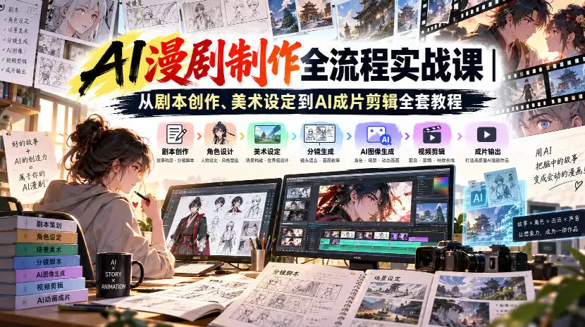 AI漫剧制作全流程实战课｜从剧本创作、美术设定到AI成片剪辑全套教程 - 青心资源站