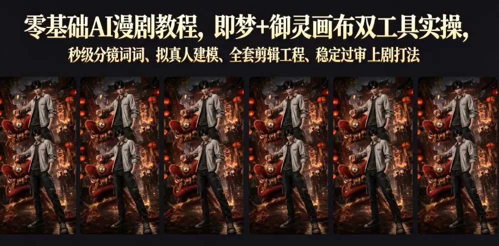 零基础AI漫剧教程，即梦+御灵画布双工具实操，秒级分镜提示词、拟真人建模、全套剪辑工程、稳定过审上剧打法|青心网创站