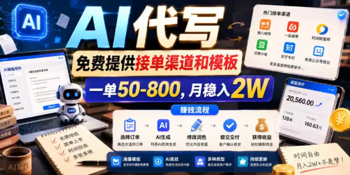 AI代写，免费提供接单渠道和模板，一单50-800，月稳入2W【揭秘】|青心网创站