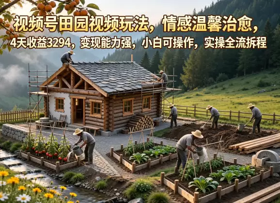 视频号田园视频玩法，情感温馨治愈，4天收益3294，变现能力强，小白可操作，实操全流程拆解|青心网创站