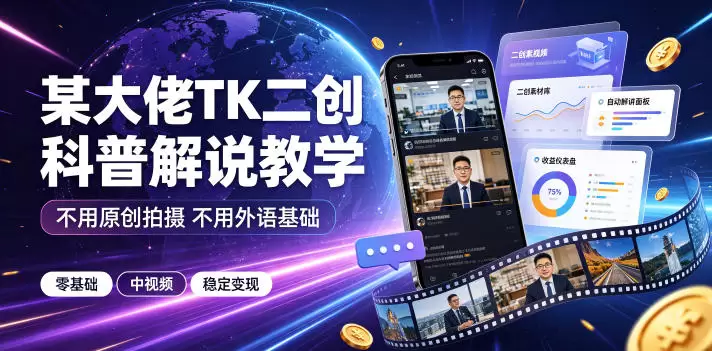 某大佬TK二创科普解说教学，不用原创拍摄不用外语基础，零基础做TikTok中视频稳定变现|青心网创站
