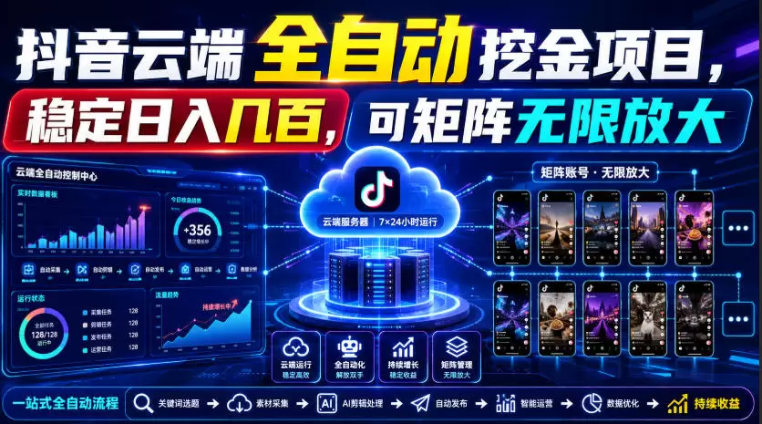 Dy云端全自动挖金项目，稳定日入几百，可矩阵无限放大！【揭秘】|青心网创站