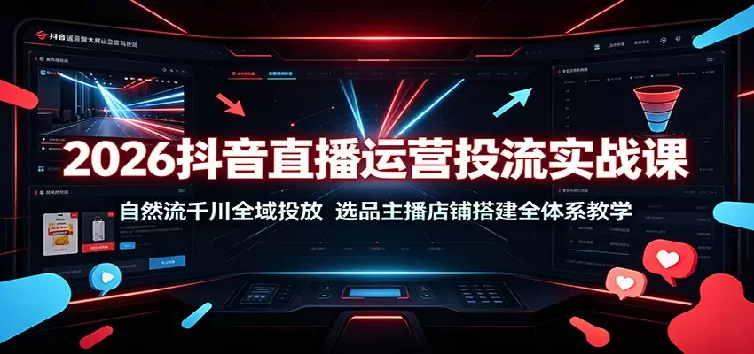 2026抖音直播运营投流实战课：自然流千川全域投放，选品主播店铺搭建全体系教学|青心网创站