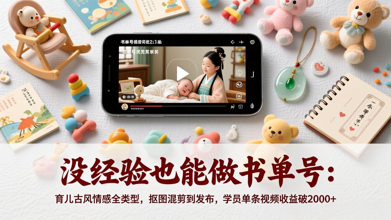 没经验也能做书单号：育儿古风情感全类型，抠图混剪到发布，学员单条视频收益破2000+青心网创青心网创站