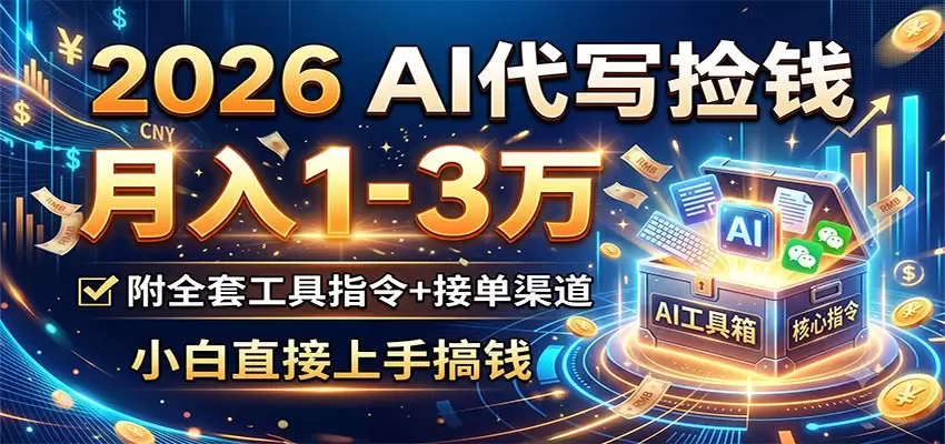 2026 AI代写捡钱，月入1-3万，附全套工具指令+接单渠道，小白直接上手搞钱|青心网创站