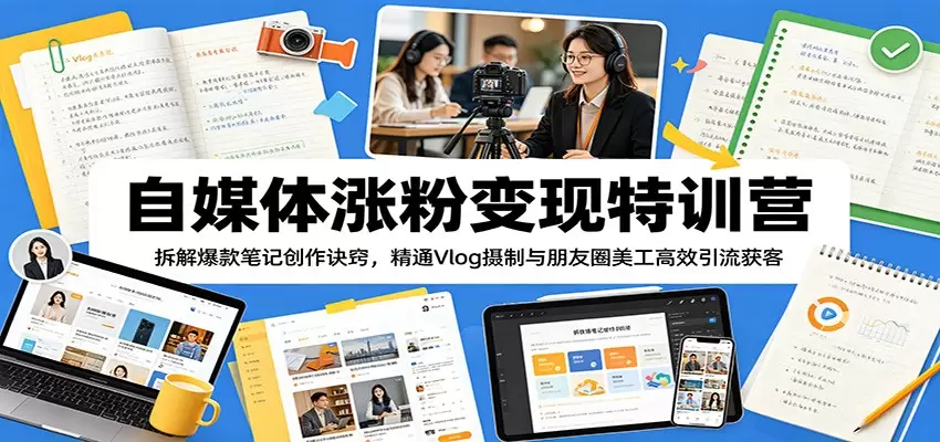 自媒体涨粉变现特训营：拆解爆款笔记创作诀窍，精通Vlog摄制与朋友圈美工高效引流获客|青心网创站