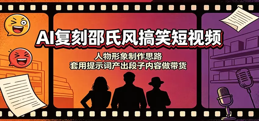 AI复刻邵氏风搞笑短视频：人物形象制作思路，套用提示词产出段子内容做带货|青心网创站