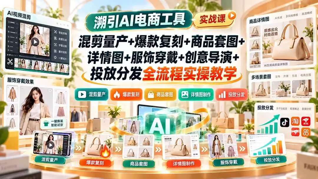 （20724期）溯引AI电商工具实战课：混剪量产+爆款复刻+商品套图+详情图+服饰穿戴+创意导演+投放分发全流程实操教学 - 青心资源站