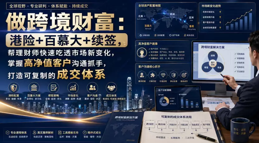做跨境财富：港险+百慕大+续签，帮理财师快速吃透市场新变化，掌握高净值客户沟通抓手，打造可复制的成交体系|青心网创站