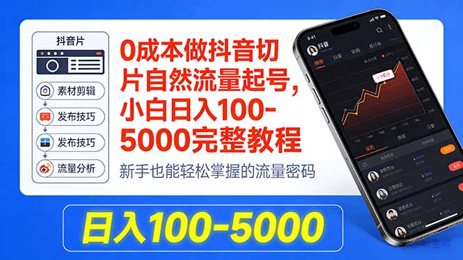 0成本做抖音切片自然流量起号，小白日入100-5000完整教程|青心网创站
