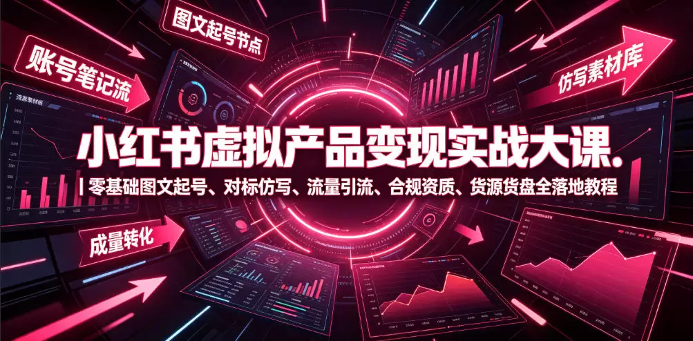 小红书虚拟产品变现实战大课｜零基础图文起号、对标仿写、流量引流、合规资质、货源货盘全落地教程|青心网创站