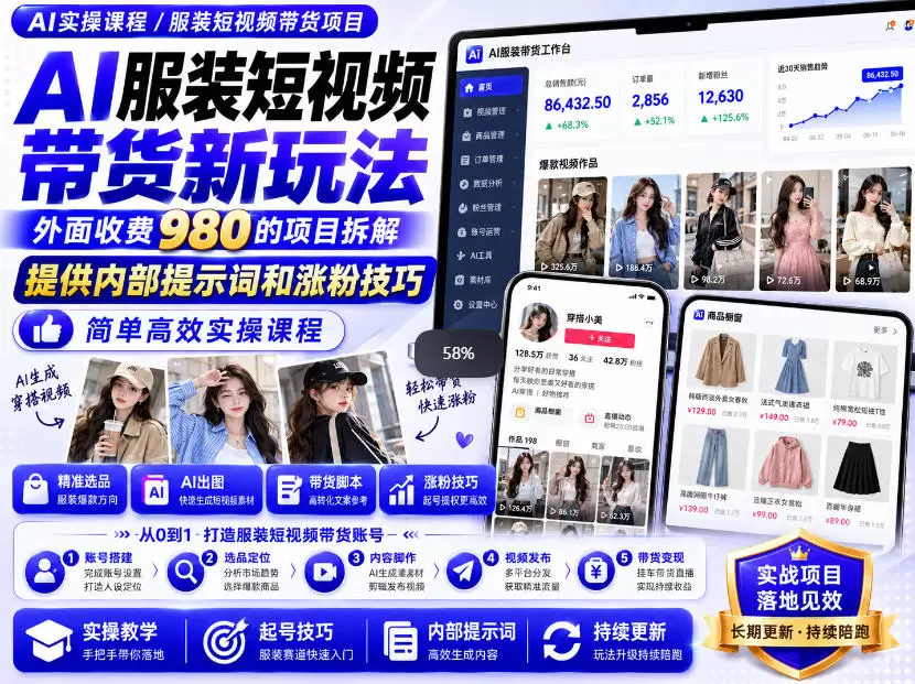 外面收费980AI快手带货系统课程，内部课程首次外放，操作简单高效，一分钟一条爆款视频 - 青心资源站