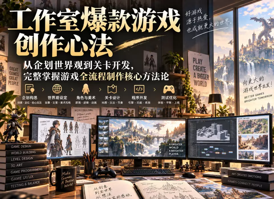 工作室爆款游戏创作心法|从企划世界观到关卡开发,完整掌握游戏全流程制作核心方法论 工作室爆款游戏创作心法|从企划世界观到关卡开发,完整掌握游戏全流程制作核心方法论