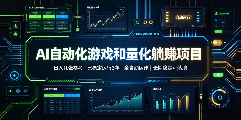 AI自动化游戏和量化躺赚项目,日入几张,已稳定运行3年,全自动运作,长期稳定可落地【揭秘】 AI自动化游戏和量化躺赚项目,日入几张,已稳定运行3年,全自动运作,长期稳定可落地【揭秘】