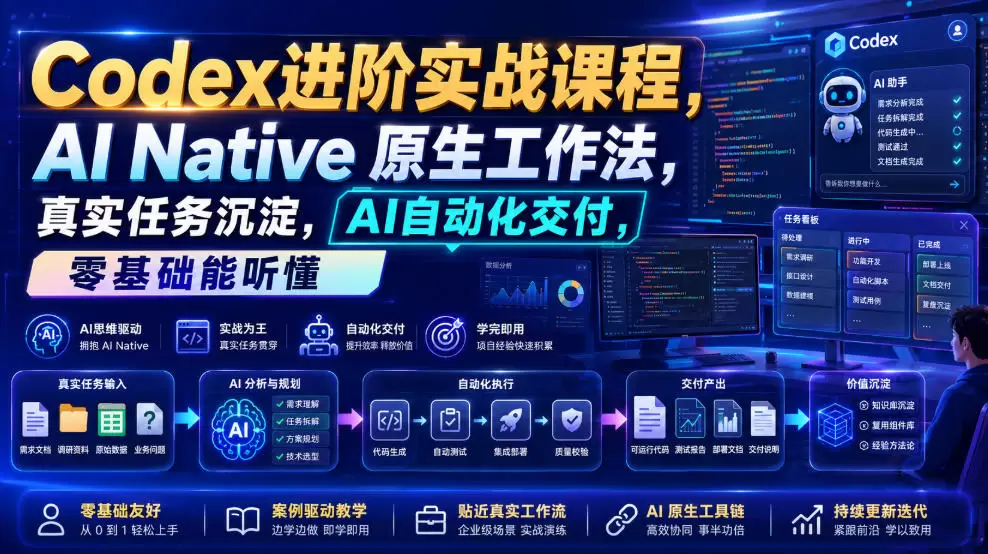 Codex进阶实战课｜AI Native原生工作法，22节真实任务落地，从配置到AI自动化交付全链路教程|青心网创站