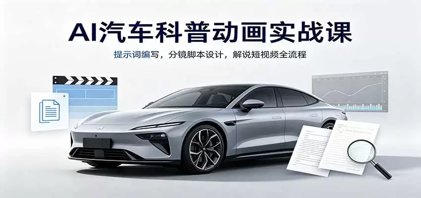 AI汽车科普动画实战课：提示词编写，分镜脚本设计，解说短视频全流程 - 青心资源站