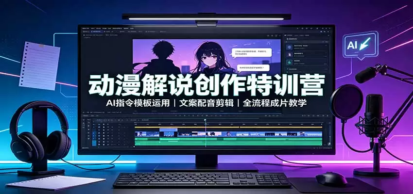 动漫解说创作特训营：AI指令模板运用，文案配音剪辑，全流程成片教学 - 青心资源站