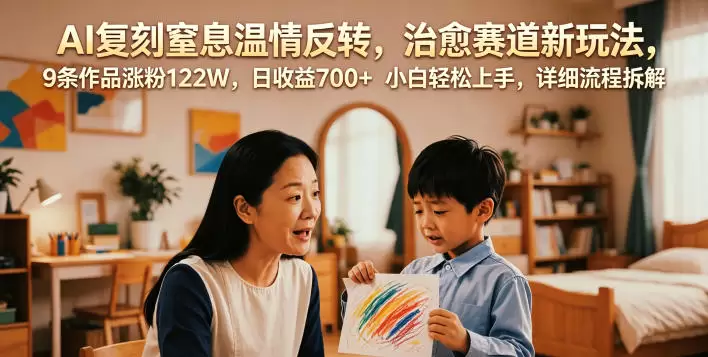 AI复刻窒息温情反转，治愈赛道新玩法，9条作品涨粉122W，日收益700+ 小白轻松上手，详细流程拆解|青心网创站