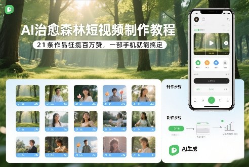AI治愈森林短视频制作教程，21条作品狂揽百万赞，一部手机就能搞定青心网创青心网创站