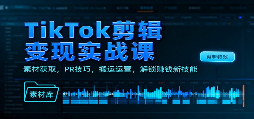 TikTok剪辑变现实战课：素材获取，PR技巧，搬运运营，解锁赚钱新技能-青心网创站
