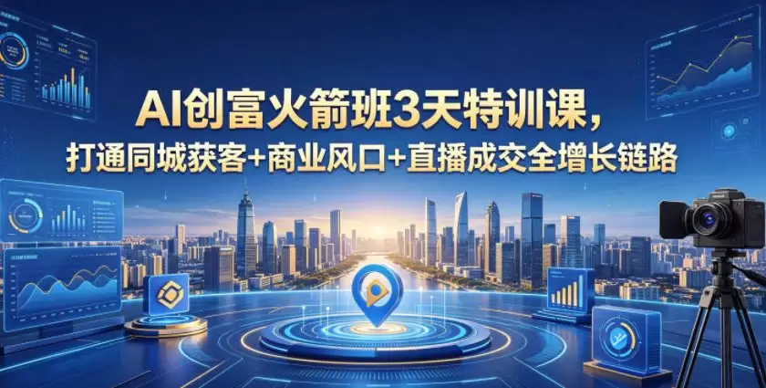 AI创富火箭班3天特训课，打通同城获客+商业风口+直播成交全增长链路，2026年4月新课|青心网创站