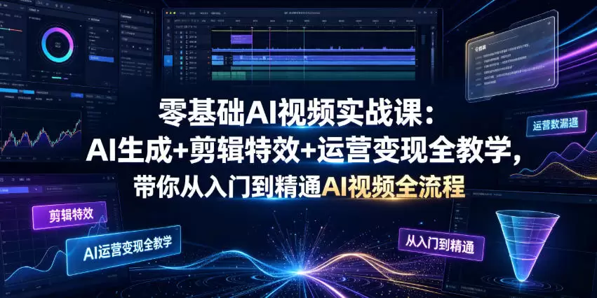 零基础AI视频实战课：AI生成+剪辑特效+运营变现全教学，带你从入门到精通AI视频全流程|青心网创站
