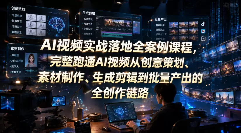 AI视频实战落地全案例课程，完整跑通AI视频从创意策划、素材制作、生成剪辑到批量产出的全创作链路|青心网创站