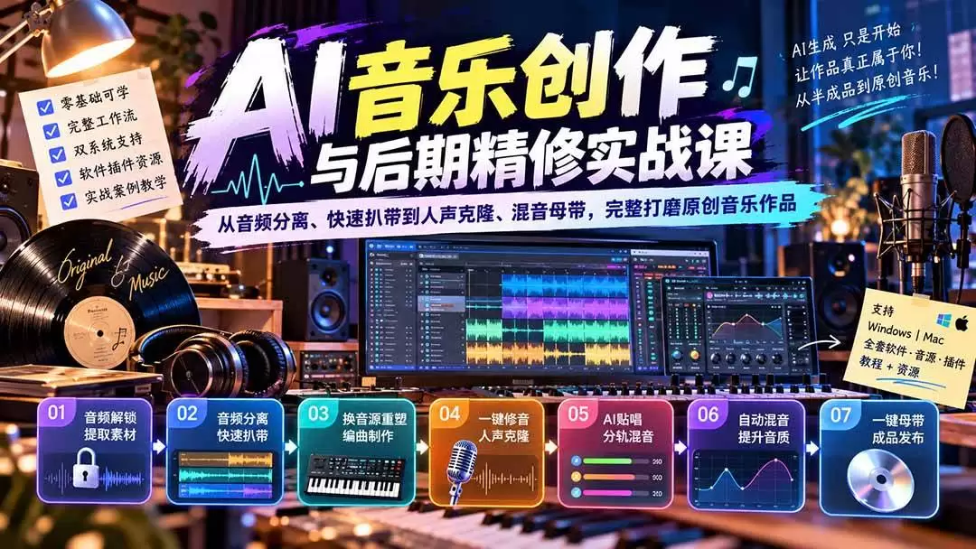 （20652期）AI音乐创作与后期精修实战课：从音频分离、快速扒带到人声克隆、混音母带，完整打磨原创音乐作品 - 青心资源站