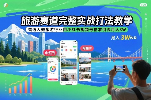 旅游赛道完整实战打法教学，普通人做旅游行业用小红书视频号精准引流月入3W青心网创青心网创站