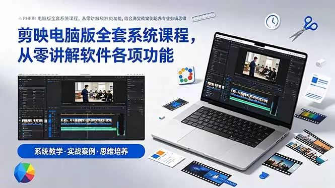 剪映电脑版全套系统课程，从零讲解软件各项功能，结合海量实战案例培养专业剪辑思维|青心网创站