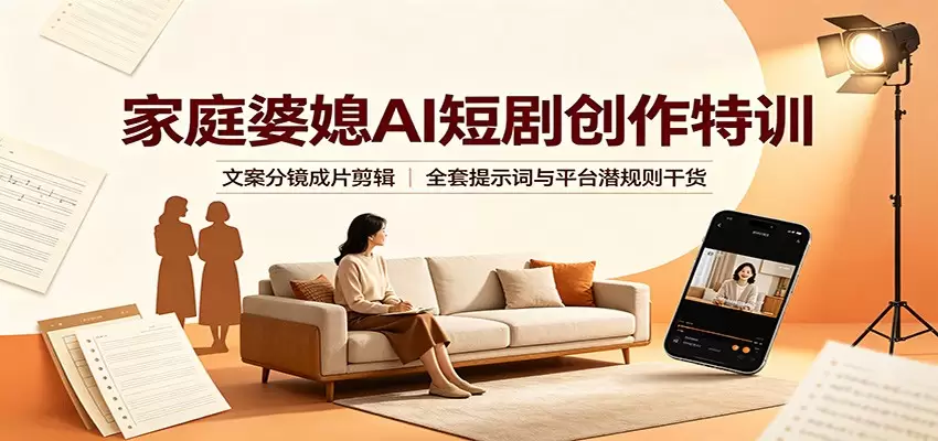 家庭婆媳AI短剧创作特训：文案分镜成片剪辑，全套提示词与平台潜规则干货|青心网创站